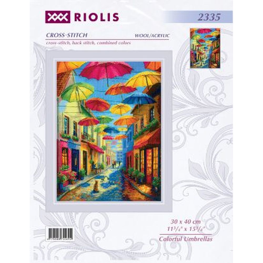 Riolis 2335  Kit point de croix  contenu du kit  Parapluies colorés