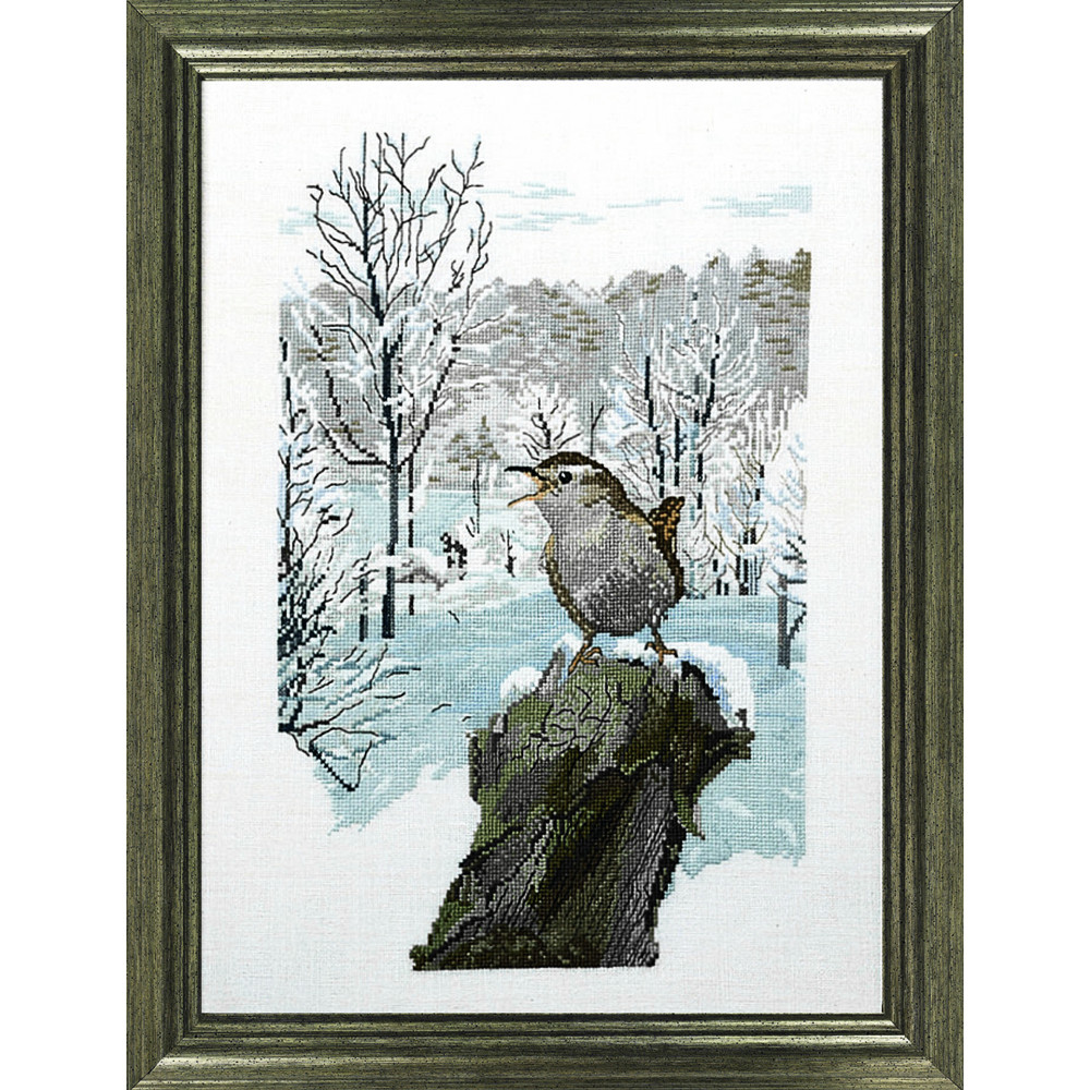 Oiseau dans la neige - Permin - 45.96 € - Kit broderie version Aïda ou Lin sur www.la-brodeuse.com