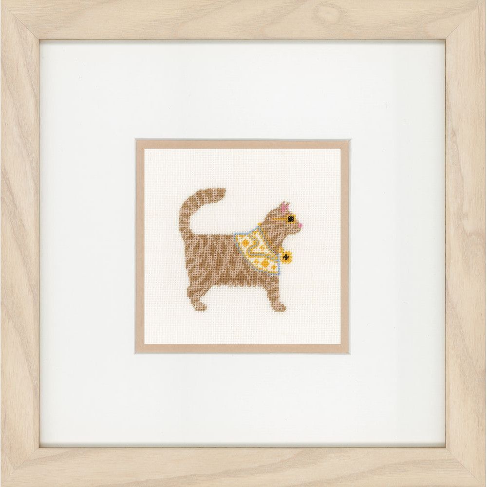 Broderie Crewel Vintage Encadrée – Chat Sur Couverture, 22 X 18 Cm, Fait Main USA