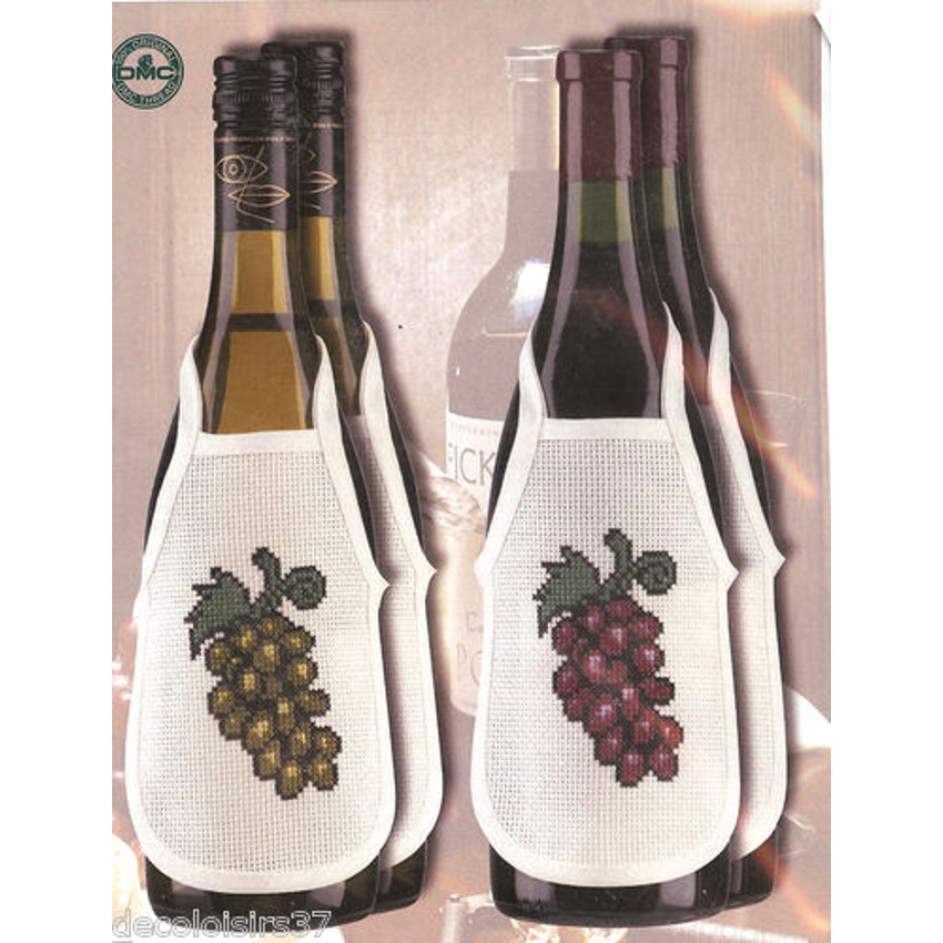 Tabliers de bouteille Grappe de raisin - Permin 78-0316 - Kit broderie point de croix sur www.la-brodeuse.com