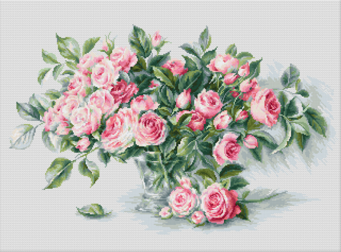 Bouquet de Roses roses (sans cadre) - Luca-S LB2286 - Kit broderie point de croix en vente sur www.la-brodeuse.com