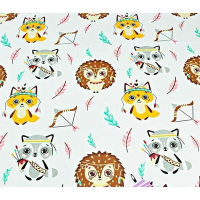 tissus oeko tex - animaux indiens sur fond blanc - 100% coton -