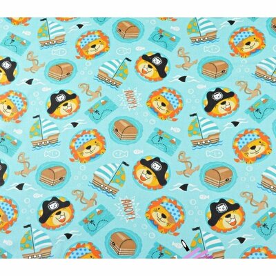 tissus oeko tex - Animaux pirates en coton sur fond turquoise - 100% coton