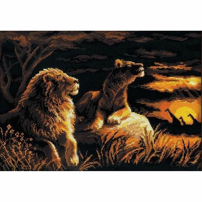 Riolis 1142 - kit point de croix compté - Lions dans la savane - 1