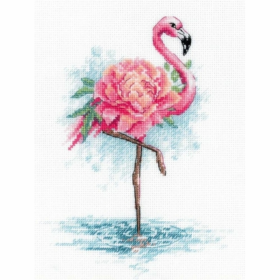 Riolis 2117 kit point de croix compté Flamant rose en fleurs 2