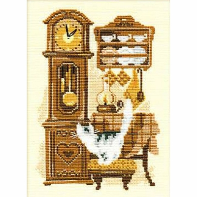 Riolis 858 - kit popint de croix compté - Chat avec horloge - 2
