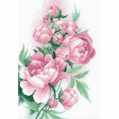 Riolis 2138  kit point croix compté  Pivoines luxuriantes 2
