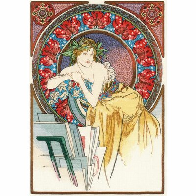 Riolis 100-058  kit point de croix compté   Fille au chevalet d'après l'oeuvre d'A. Mucha