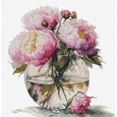 Luca-S B7028  kit point croix  Bouquet de pivoines