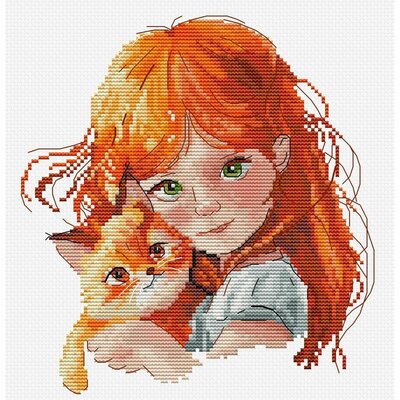 Hobby Jobby HJ002  kit point de croix  Fille et chat