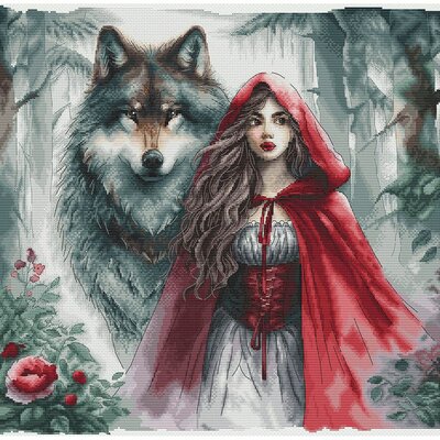 Ava P083  kit point de croix  La jeune fille et le loup gardien