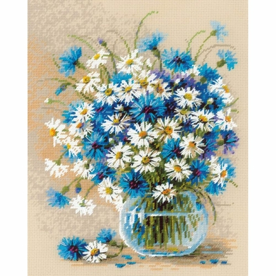 Riolis 2249  kit point croix  Marguerites et bleuets
