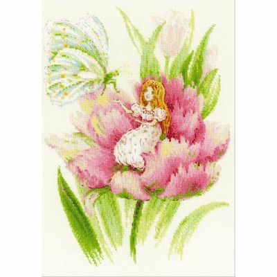 Riolis 1735  kit point croix  Fée sur une pivoine