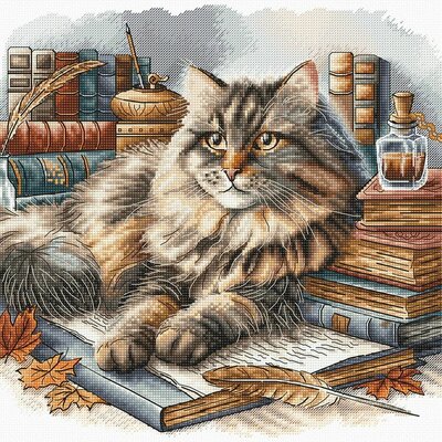 Ava P089  kit point croix  Le chat sage