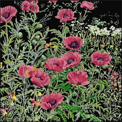 Thea Gouverneur 2061-05  kit point croix  coquelicots rose
