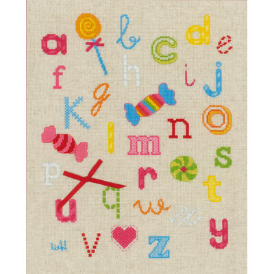 ABC avec bonbons (sans cadre) - Vervaco PN-0150883 - Kit broderie point de croix sur www.la-brodeuse.com