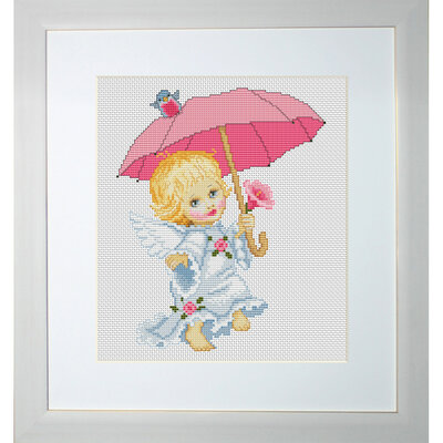 Angelot avec ombrelle - Luca-S LB192 - Kit broderie point de croix en vente sur www.la-brodeuse.com