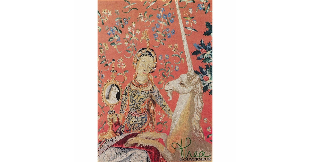 Paire de broderies avec cadre style Napoléon II La Dame à la licorne