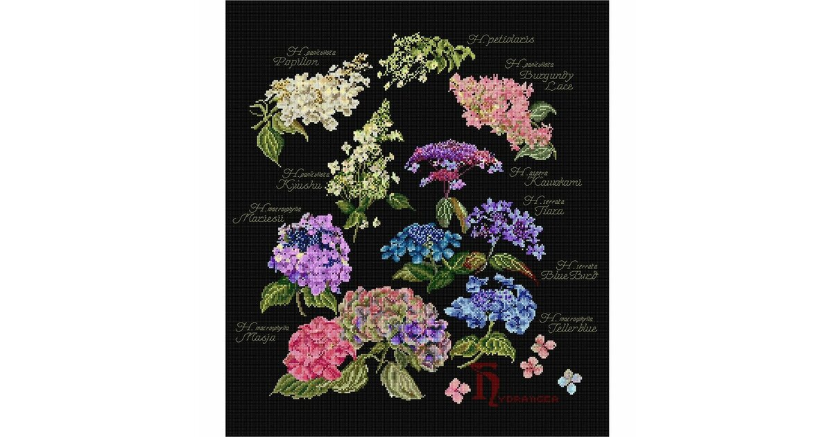 Kit Point De Croix Thea Gouverneur "Hortensia" - 48x41cm - Occasion Complet (Toile, Fils, Modèle)