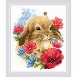 Riolis 1986 - lapin en fleurs - kit point de croix compté -