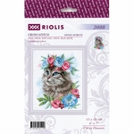 Riolis 2088 kit point de croix compté chat en fleurs 1