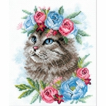 Riolis 2088 kit point de croix compté chat en fleurs 2