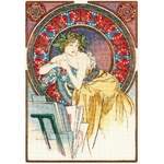 Riolis 100-058  kit point de croix compté   Fille au chevalet d'après l'oeuvre d'A. Mucha