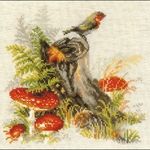 Riolis 1545  kit point croix compté  Oiseau et Amanite tue-mouche