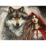 Ava P083  kit point de croix  La jeune fille et le loup gardien  3