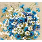 Riolis 2249  kit point croix  Marguerites et bleuets  3