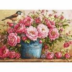 Luca-S B7055  kit point croix  Bouquet luxuriant de fleurs  3
