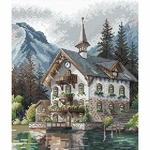 Ava P048  kit point croix  Chalet alpin au bord du lac  1