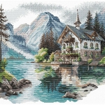 Ava P048  kit point croix  Chalet alpin au bord du lac