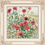 Thea Gouverneur 2061  kit point croix  coquelicots rose  avec cadre