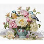 Luca-S B7038  kit point de croix  Vase avec roses et oiseaux