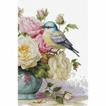 Luca-S B7038  kit point de croix  détaillé  Vase avec roses et oiseaux