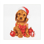 Christmas puppy - Thea Gouverneur 730A - Kit broderie point de croix en vente sur www.la-brodeuse.com