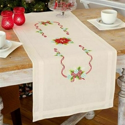 Chemin de table en polyester coloris rouge à paillettes premium Poinsettias – 30 cm x 5 cm