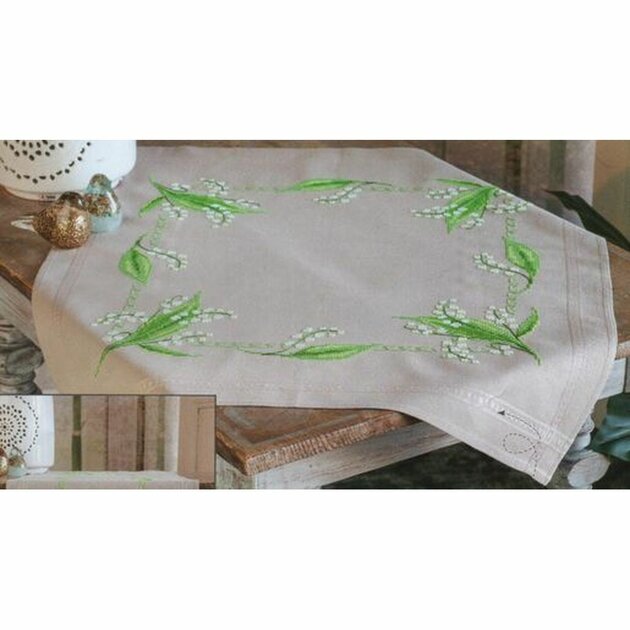 Kit De Broderie Vervaco Blumenflum - Nappe à Points Plats, Tissu Imprimé, Motif Fleuri, 80x80 Cm
