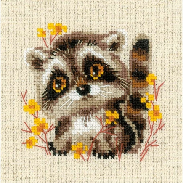 Kit De Broderie Au Point De Croix Riolis – Petit Raton Laveur (1754) – Enfant, Animaux, Tout Compris
