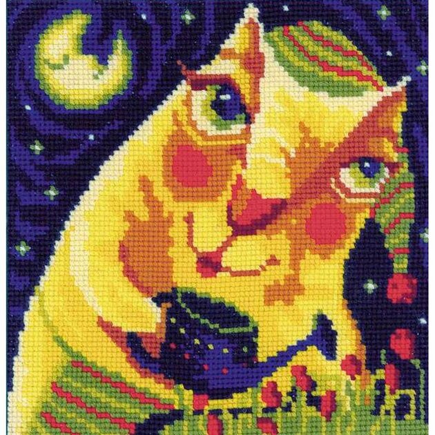 Kit Point De Croix Riolis "Ginger Meow" (chat) - Taille 24x30 Cm Sur Aida 10/11 Ct - Complet Avec Fils Et Diagramme - Neuf