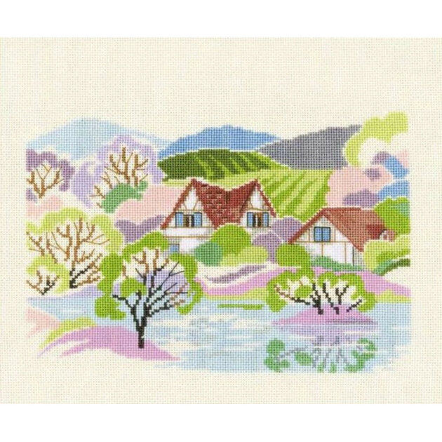 Kit Point De Croix Riolis - Motif Magnolia Du Sud - 30 X 24 Cm - Tissu Aida 14, Fils Anchor, Aiguille Et Schéma - 5