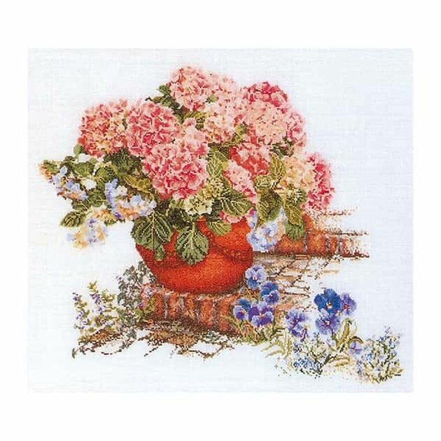 Kit Point De Croix Thea Gouverneur Hortensia - Dimensions 48x41 Cm - Occasion Complet
