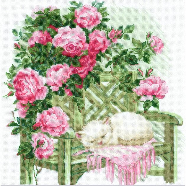 Kit Point De Croix Riolis - Lapin Dans Les Fleurs - 15x18 Cm - 16 Couleurs - Idéal Débutants