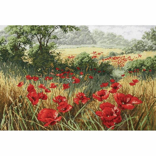 Luca-S LB2224 Kit Point De Croix Motif Trois Coquelicots 22 X 15 Cm - Broderie Comptée Complète