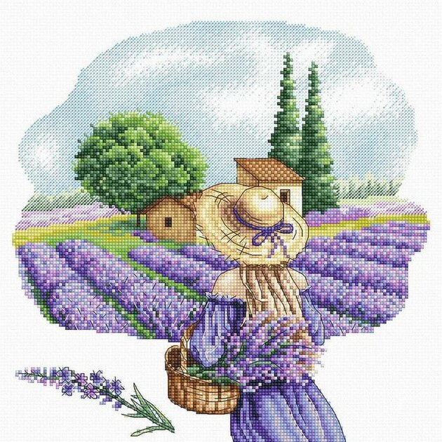 Kit Broderie Point De Croix : 6 Sachets Lavande Et Provence - Toile Aida, Fils Et Modèle Inclus
