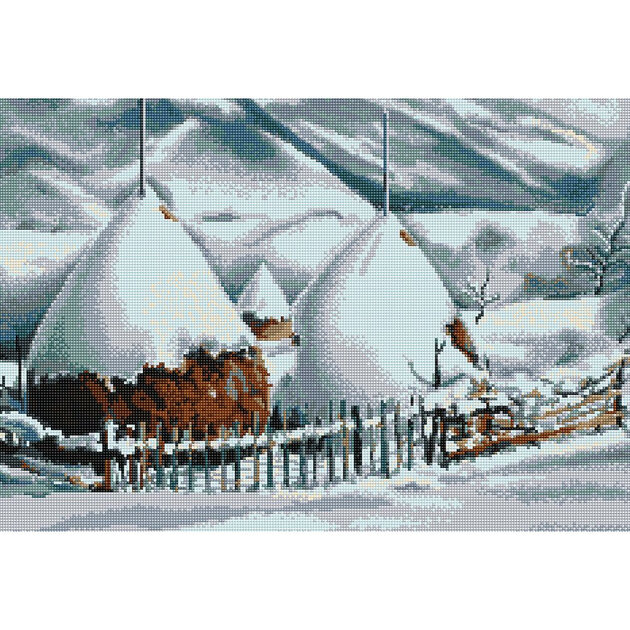 AYAOYANGGO Kit Broderie Point De Croix Débutant - Montagne Enneigée & Loup - 11CT 40x50cm - Loisir Créatif Relaxant & Décoration Murale