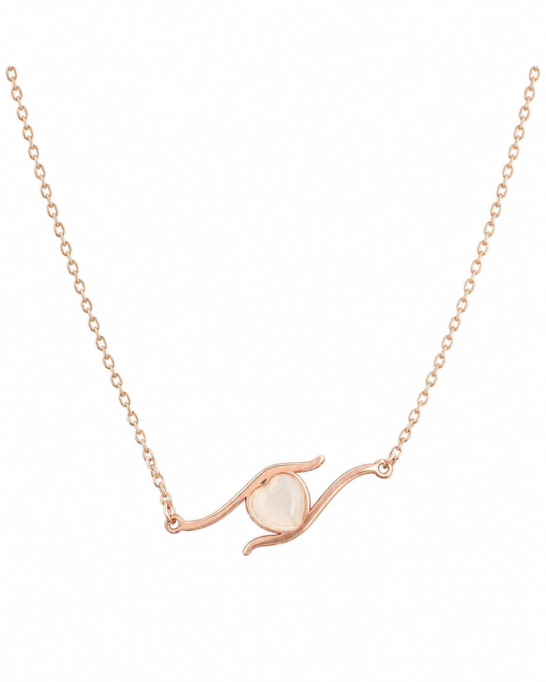 Collier cœur doré rose sur fond blanc, chaîne fine et pendentif cœur en acier inoxydable pour cadeau délicat.