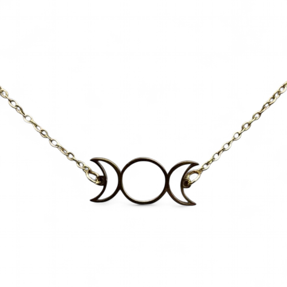Bracelet Triple Lune doré en acier inoxydable sur fond blanc, bijou femme fin au symbole lunaire élégant