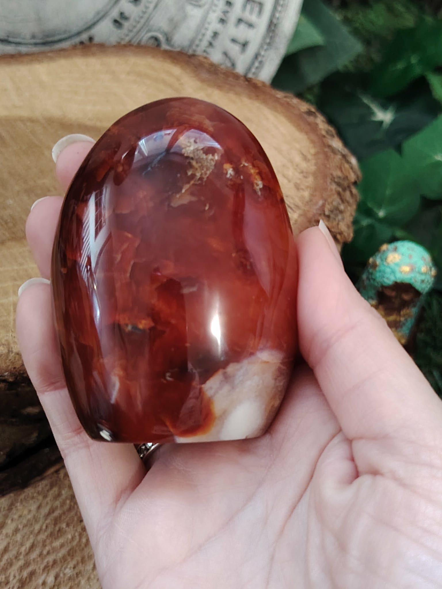 Forme libre Cornaline naturelle tenue dans la main, pierre orange-rouge pour la lithothérapie – vitalité, créativité, confiance en soi, chakra sacré